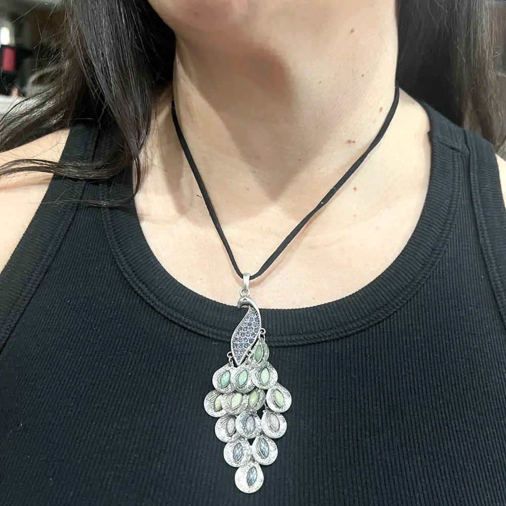 Rare Vintage Peacock Silver Necklace - Picture 2 of 6